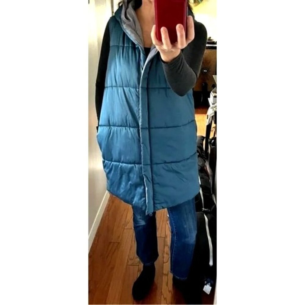 Tribal Quilted Vest Reversible Blue and Gray Puffer Vest Chevron size Medium